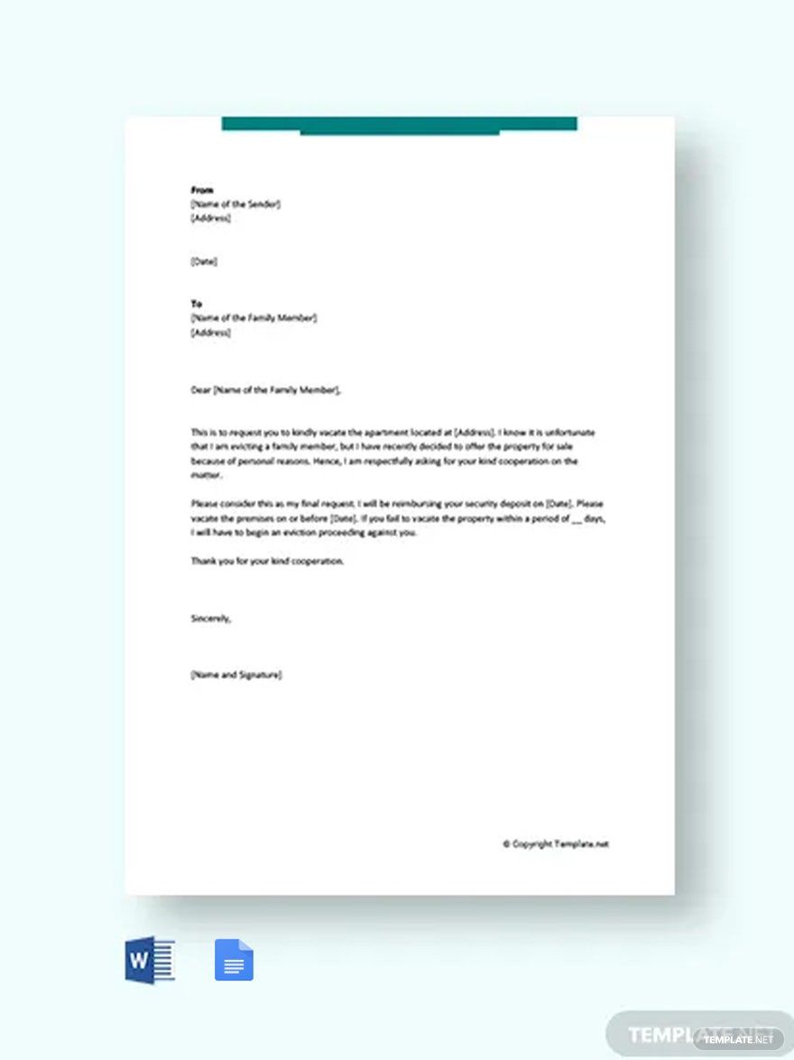 Eviction Letter To Family Member Template