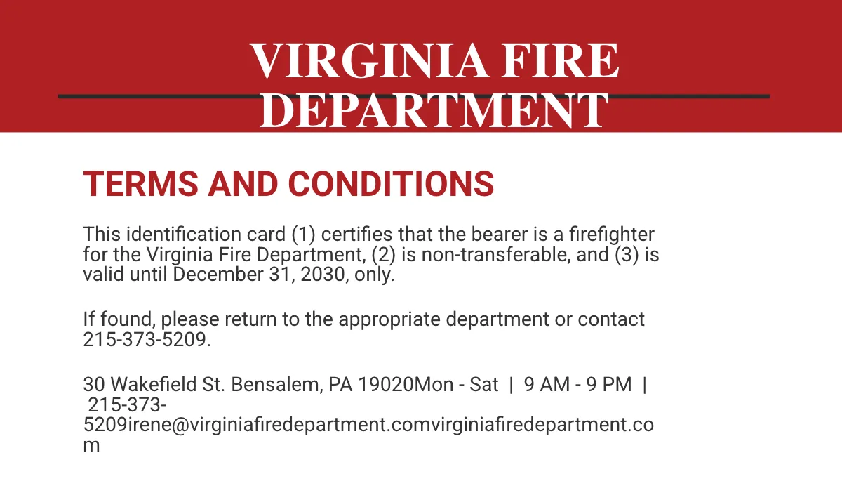 Free Fire Department ID Card Template to Edit Online