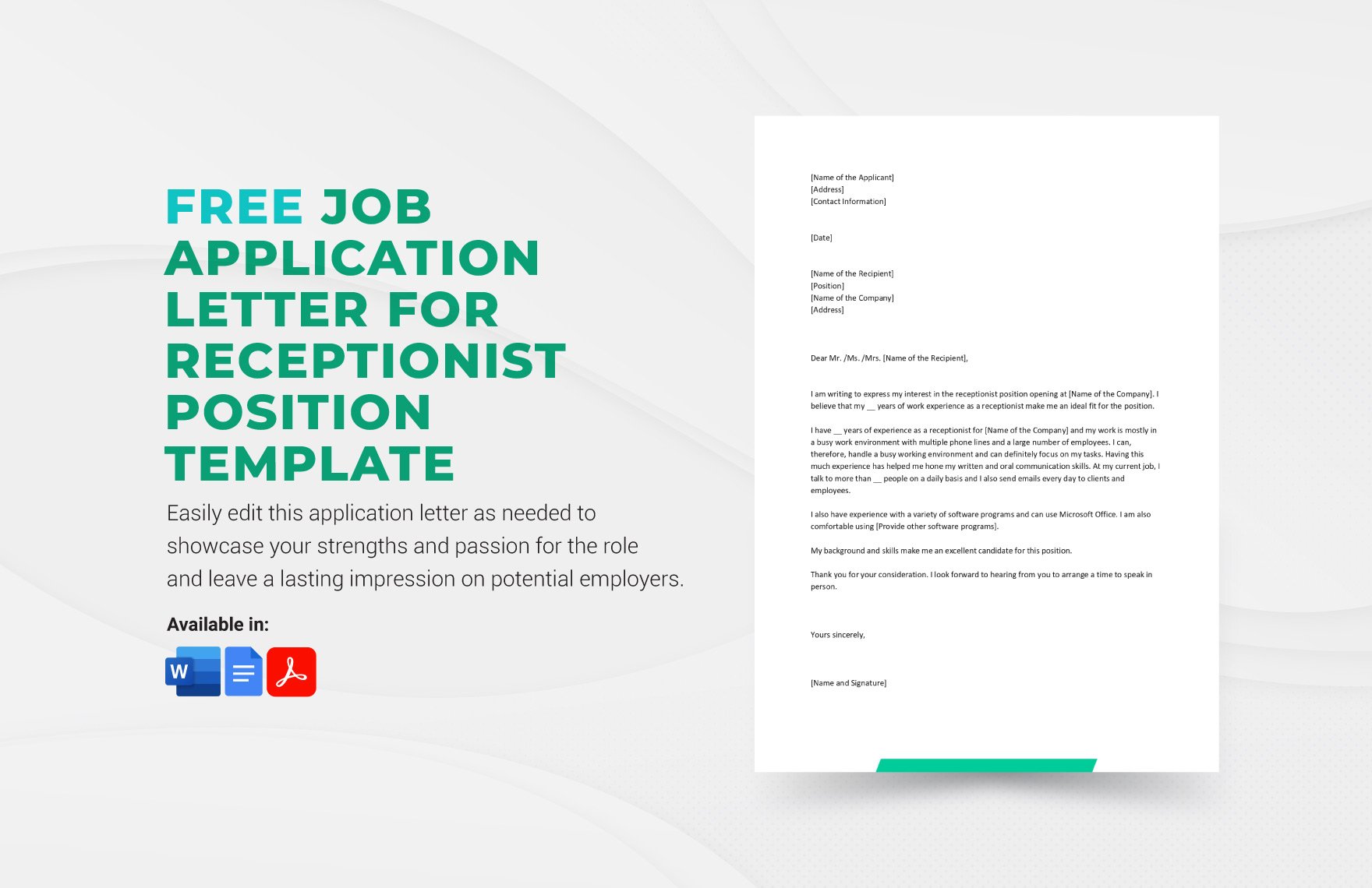 Job Application Letter For Receptionist Position
