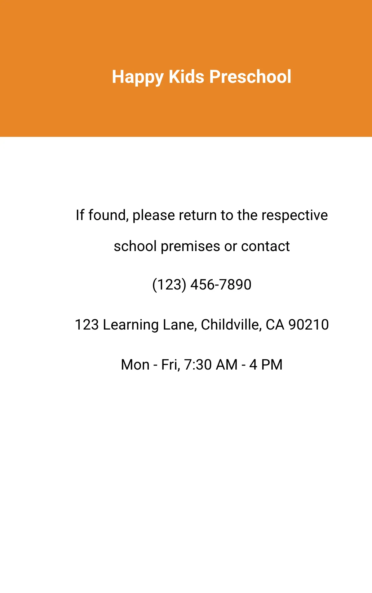 Free Preschool ID Card Template to Edit Online