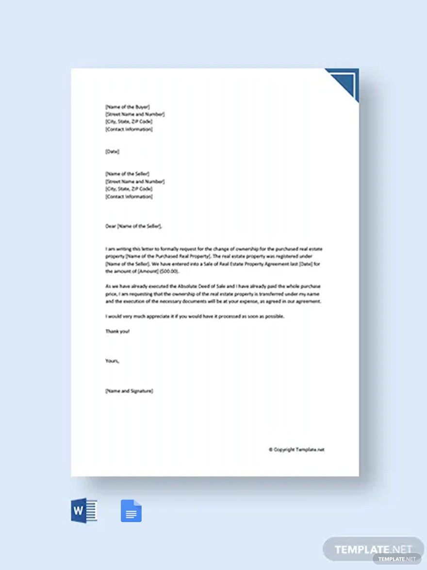 Letter Of Request For Change Of Ownership