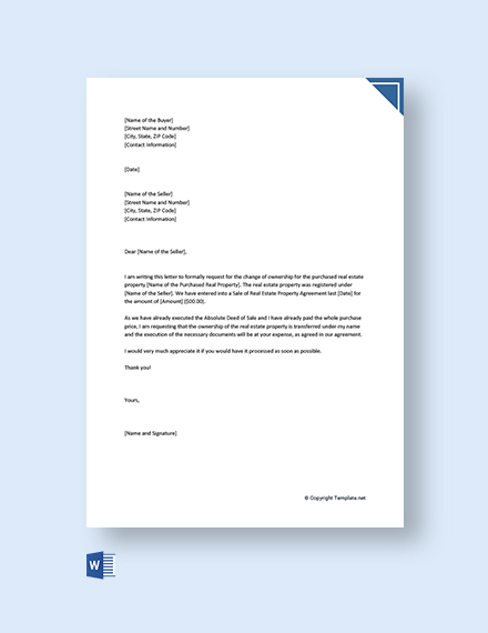 Letter Of Request For Change Of Ownership Template Free Pdf Word Template Net