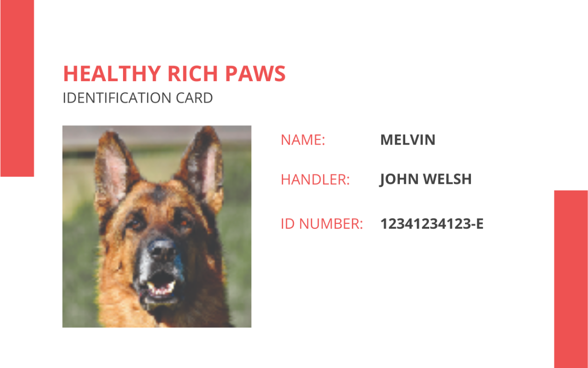 Printable Service Dog/Animal ID Card