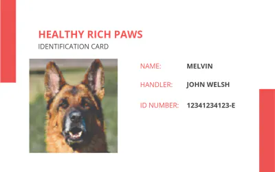 Free Printable Service Dog/Animal ID Card Template to Edit Online