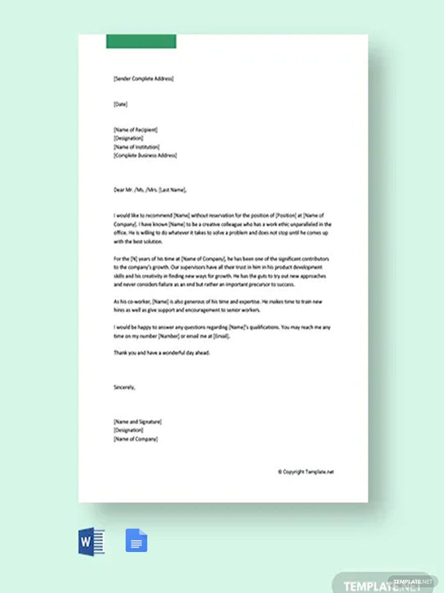 Recommendation Letter for Colleague