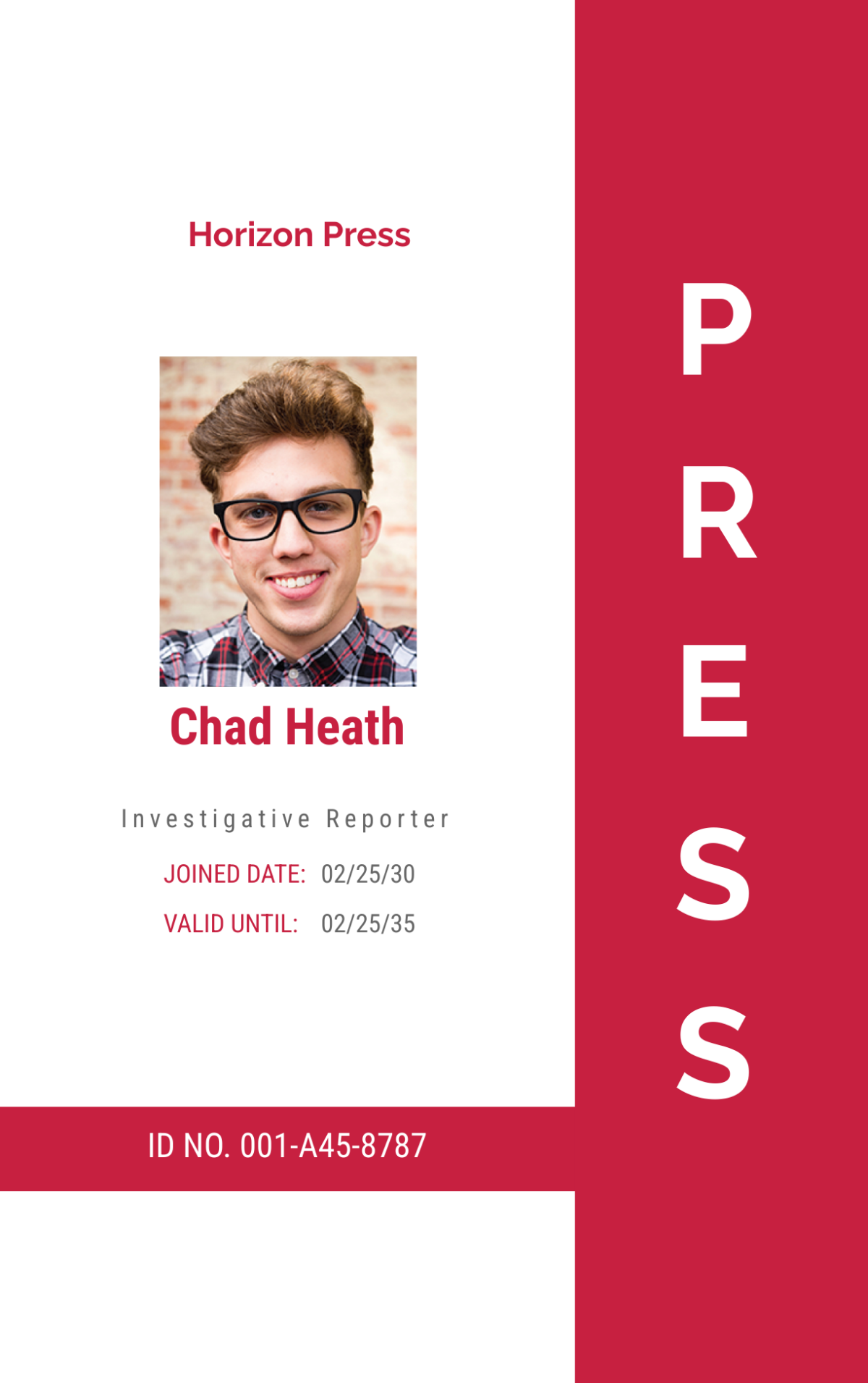 Vertical Press ID Card Template - Edit Online & Download