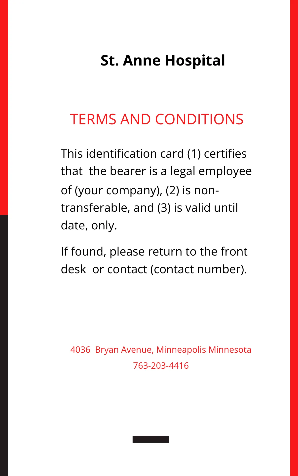 Free Blank Emergency ID Card Template to Edit Online