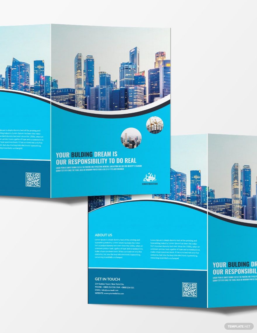 Construction Company Brochure Template in Word, Google Docs, Illustrator, PSD, Apple Pages, Publisher, InDesign