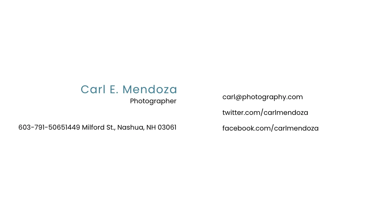 Free Modern Photographer Business Card Template to Edit Online