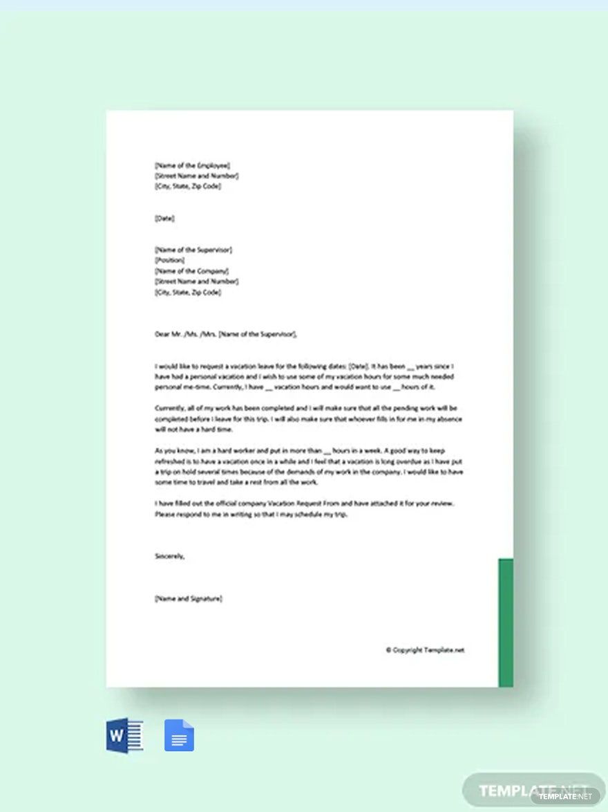 Vacation Leave Letter For Company Template