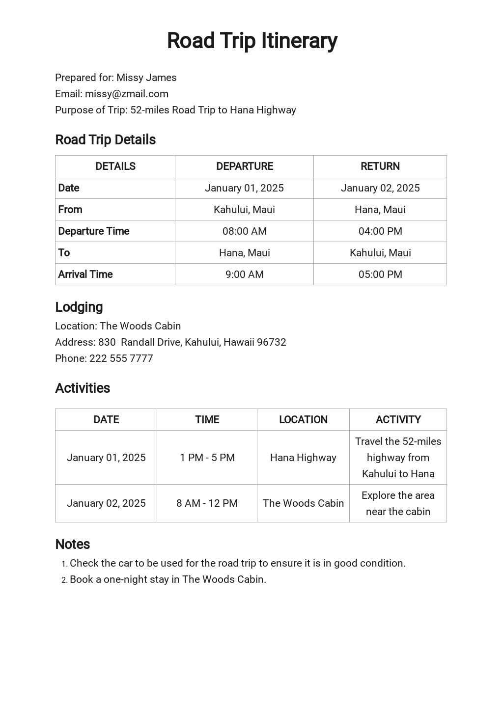 Travel Itinerary Template Google Docs Free