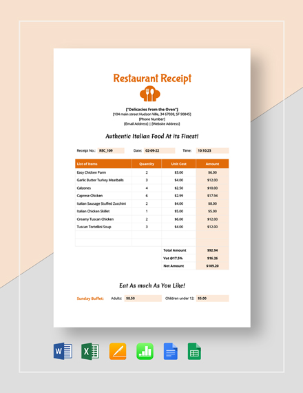 15+ Free Restaurant Receipt Templates [Edit &amp; Download] | Template.net