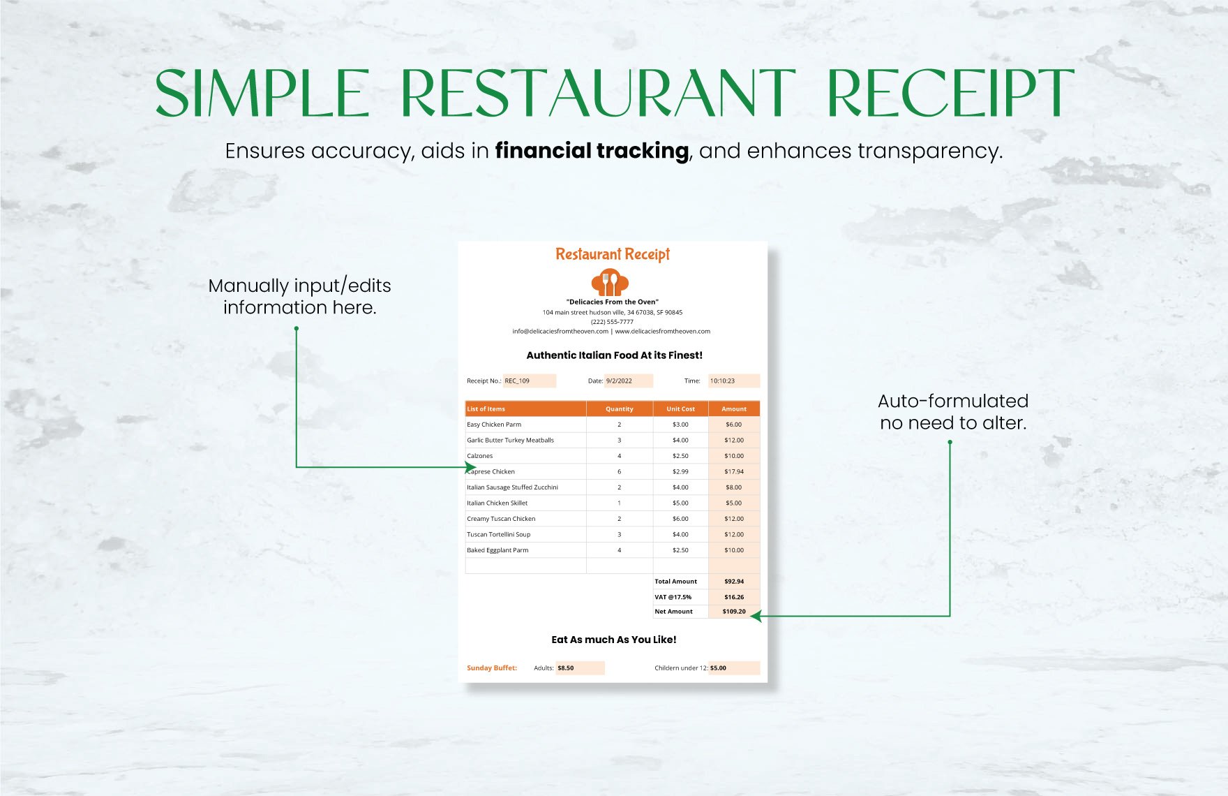 Simple Restaurant Receipt Template