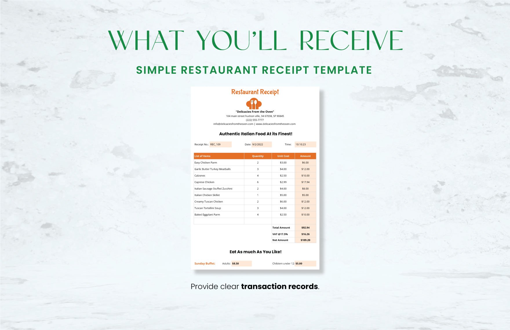 Simple Restaurant Receipt Template