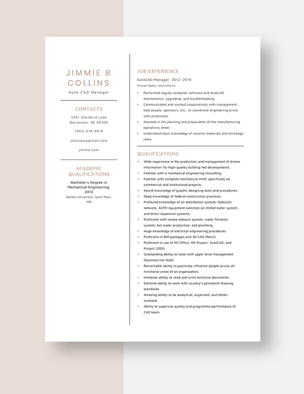 AutoCAD Manager Resume Template