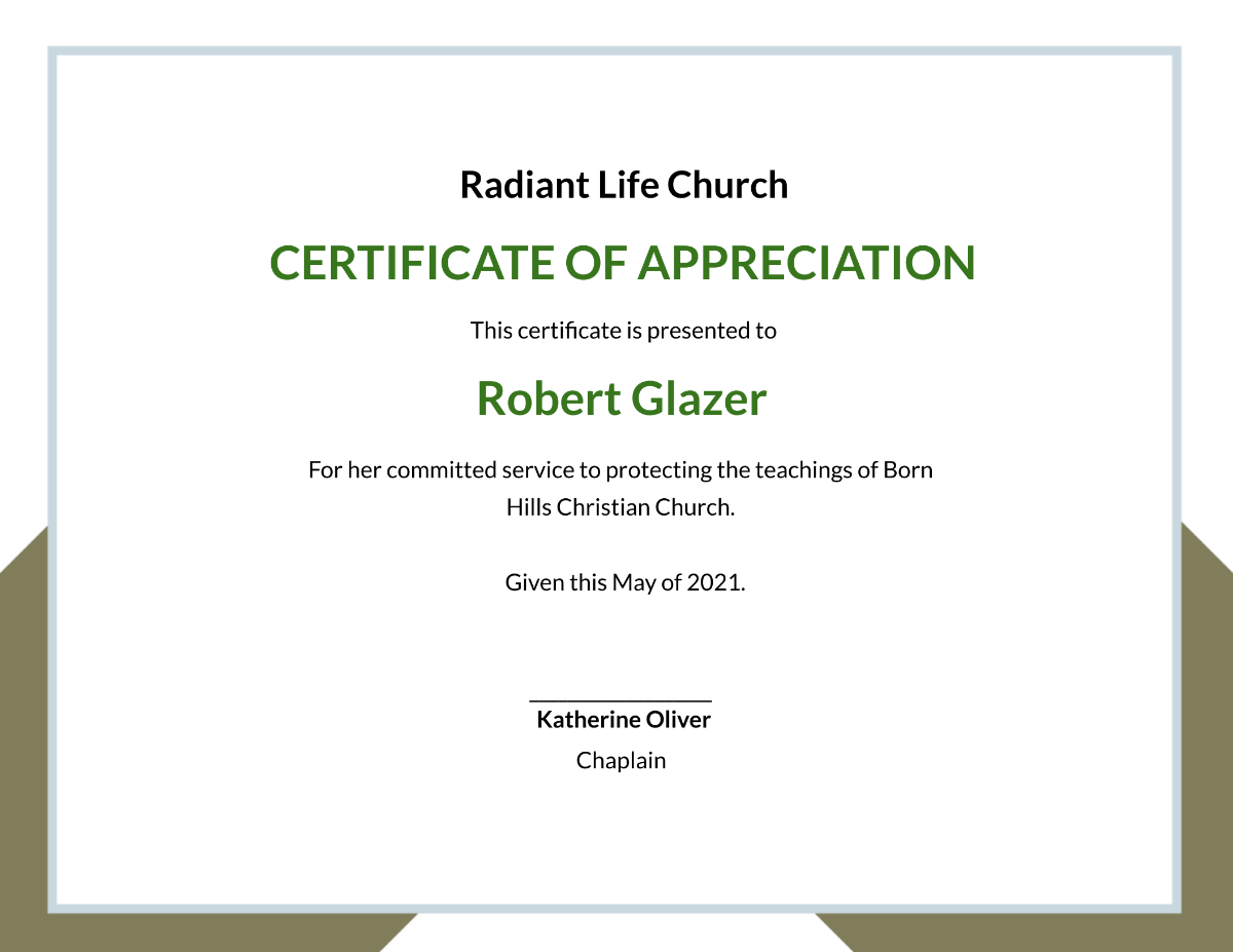 Church Certificate of Appreciation