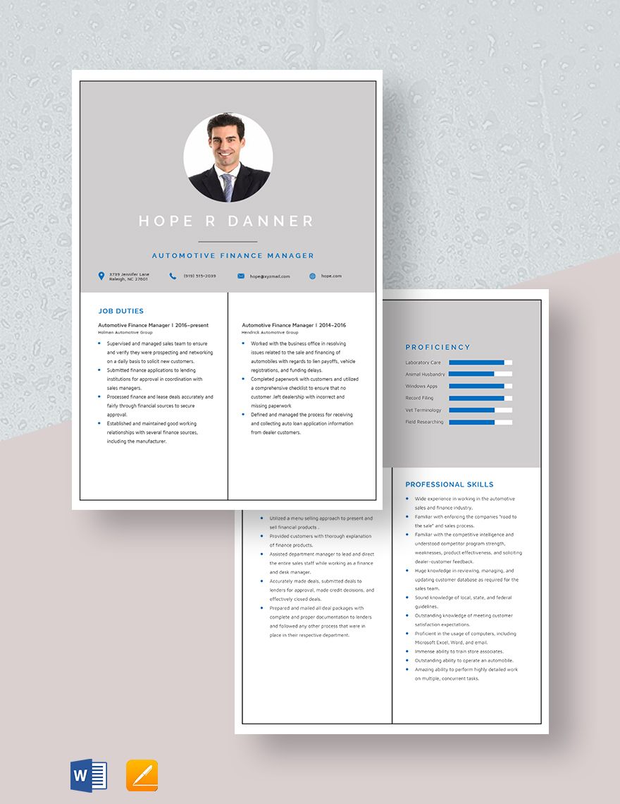Automotive Finance Manager Resume in Pages Word Download Template net