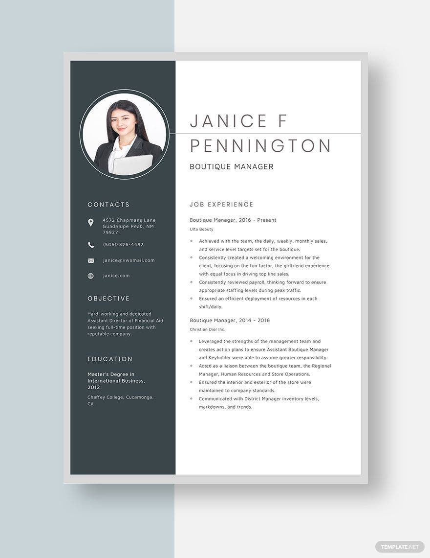 Boutique Manager Resume