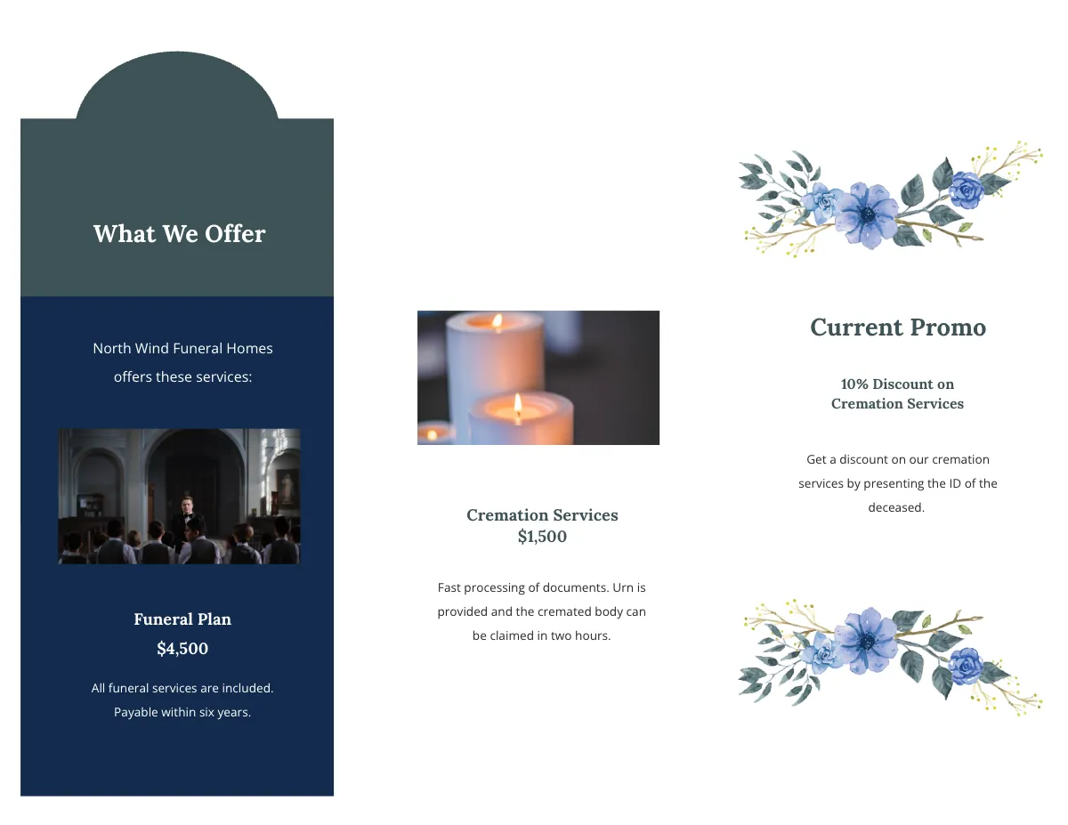 Free Catholic Burial Funeral Tri-Fold Brochure Template to Edit Online