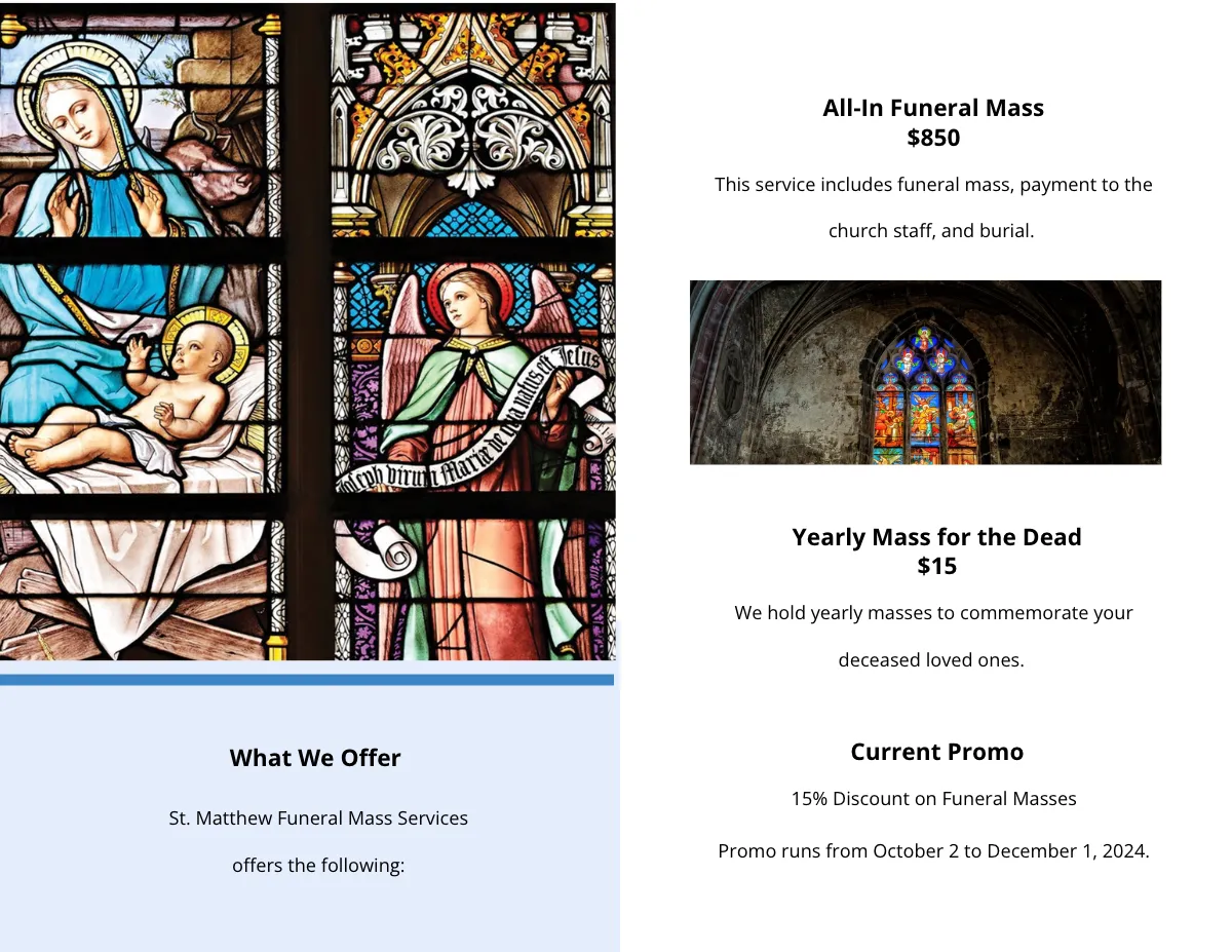 Free Catholic Funeral Mass Bi-Fold Brochure Template to Edit Online