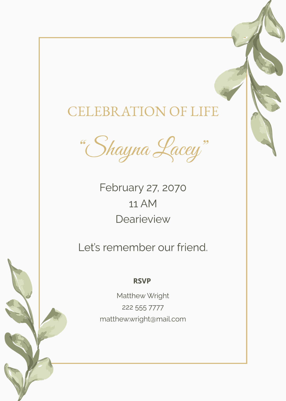 Eucalyptus Celebration Of Life Invitation