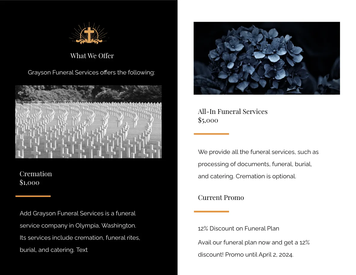 Free Catholic Funeral Service Bi-fold Brochure Template to Edit Online