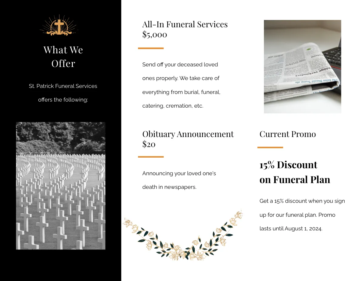 Free Catholic Funeral Service Tri-Fold Brochure Template to Edit Online