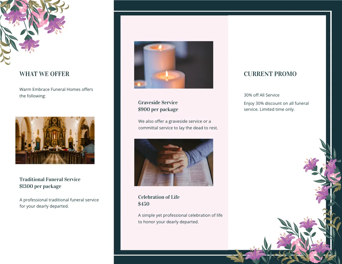 Free Celebration of Life Catholic Funeral Tri-Fold Brochure Template to Edit Online