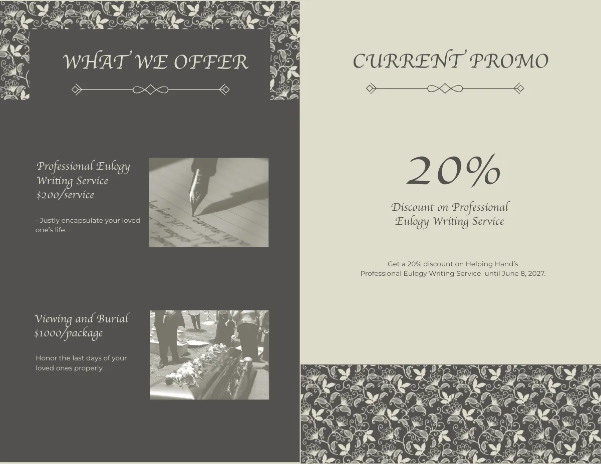 Free Celebration of Life Eulogy Funeral Bi-Fold Brochure Template to Edit Online