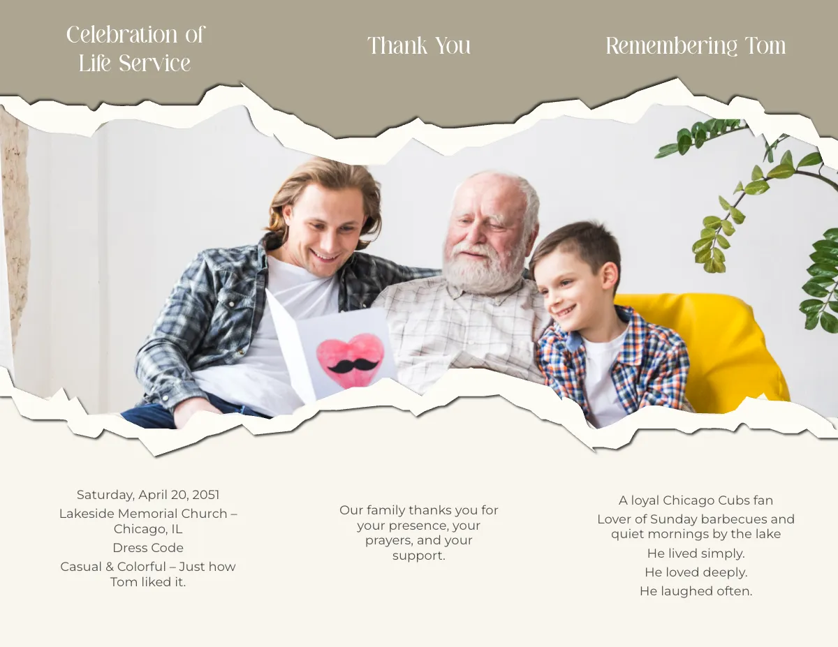 Free Celebration of Life Eulogy Funeral Tri-Fold Brochure Template to Edit Online