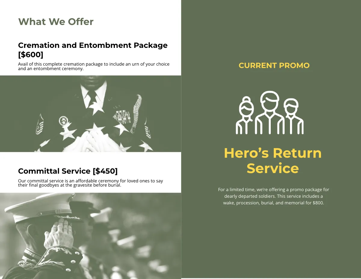 Free Military Eulogy Funeral Bi-Fold Brochure Template to Edit Online