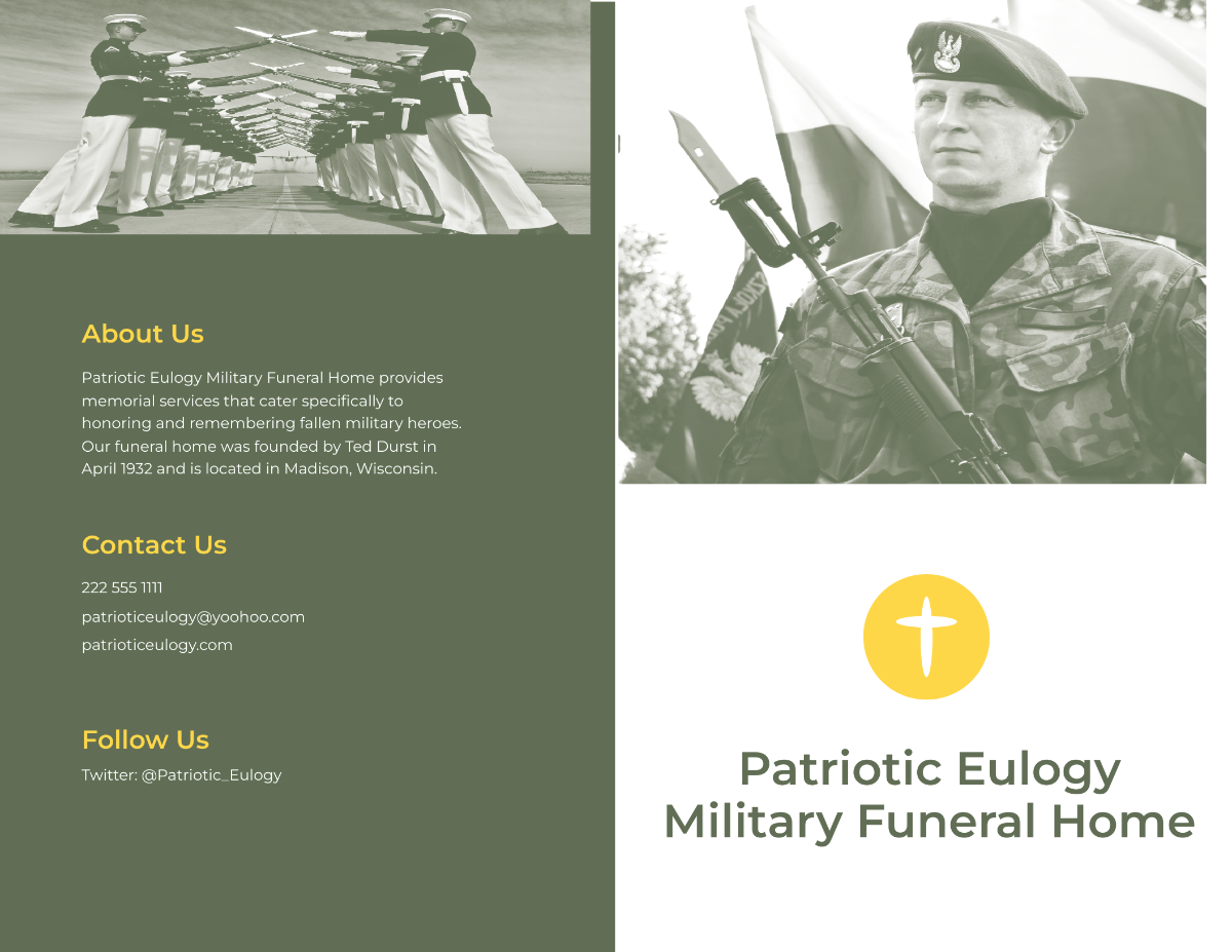 Military Eulogy Funeral Bi-Fold Brochure Template