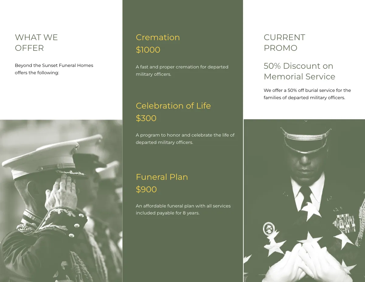 Free Military Eulogy Funeral Tri-Fold Brochure Template to Edit Online