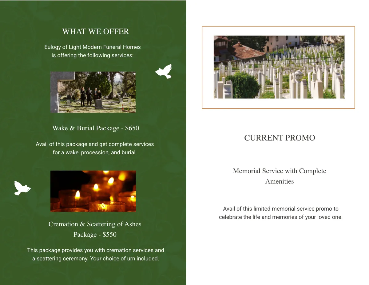 Free Modern Eulogy Funeral Bi-Fold Brochure Template to Edit Online