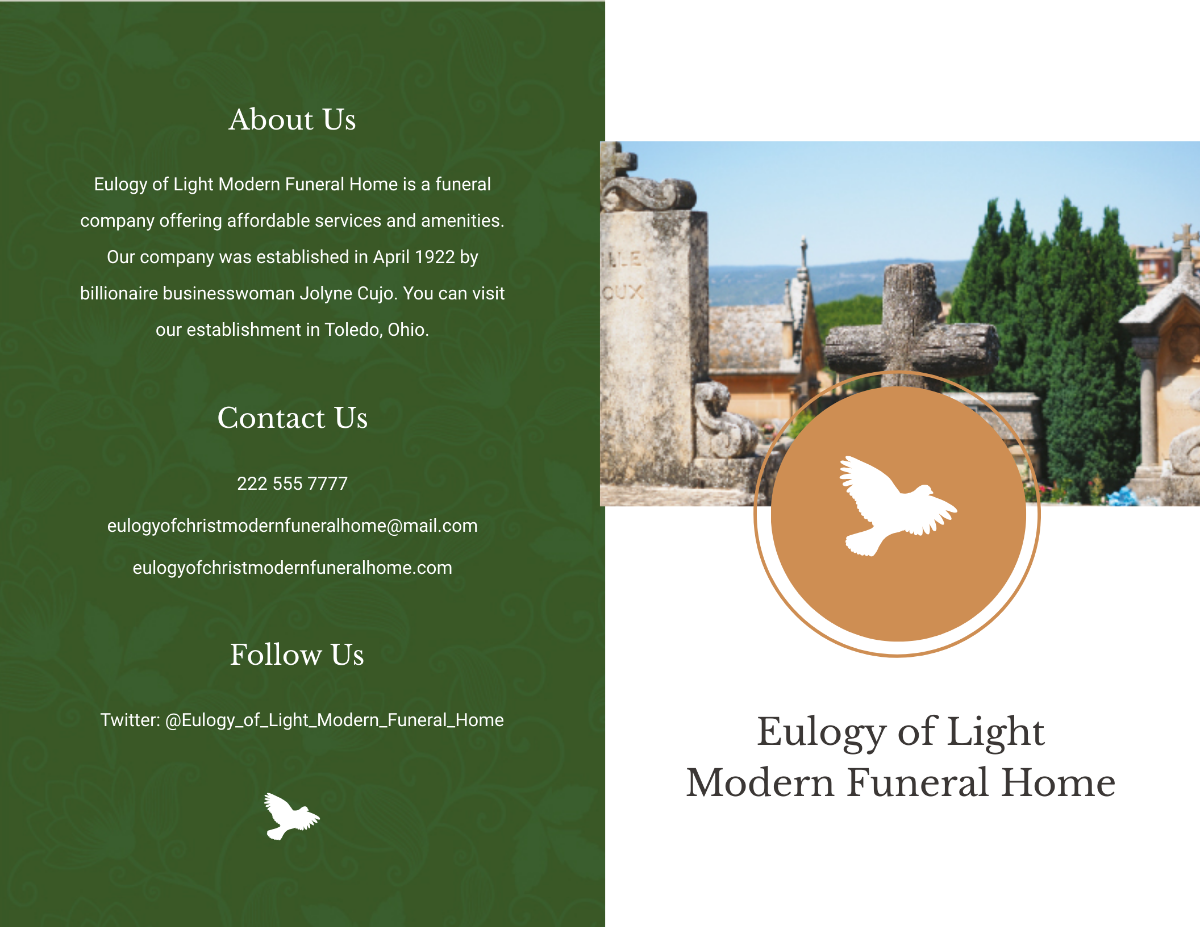 Modern Eulogy Funeral Bi-Fold Brochure Template - Edit Online & Download