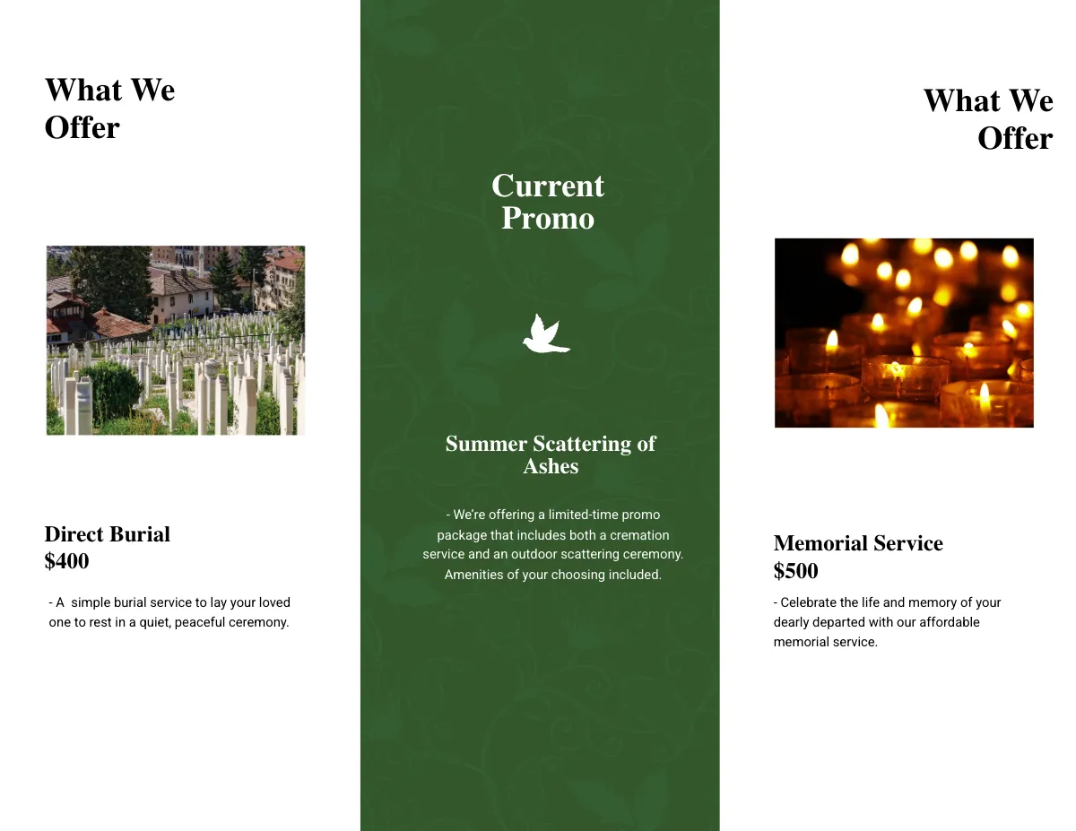 Free Modern Eulogy Funeral Tri-fold Brochure Template to Edit Online