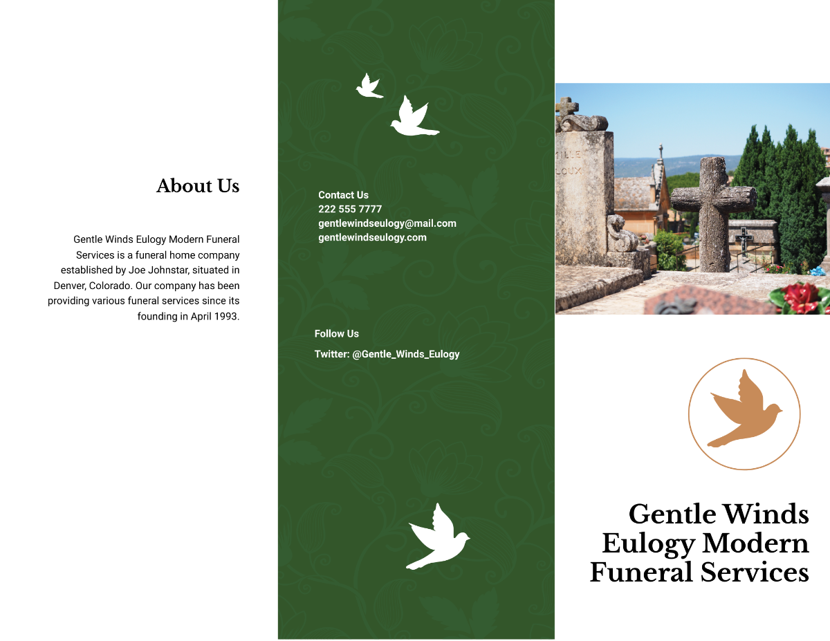 Modern Eulogy Funeral Tri-fold Brochure Template - Edit Online & Download