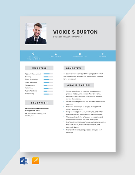 Modern Project Manager Resume Template - Word, Apple Pages, PSD ...