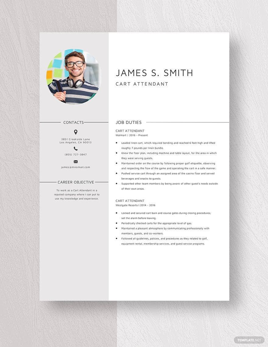 Cart Attendant Resume in Word, Apple Pages