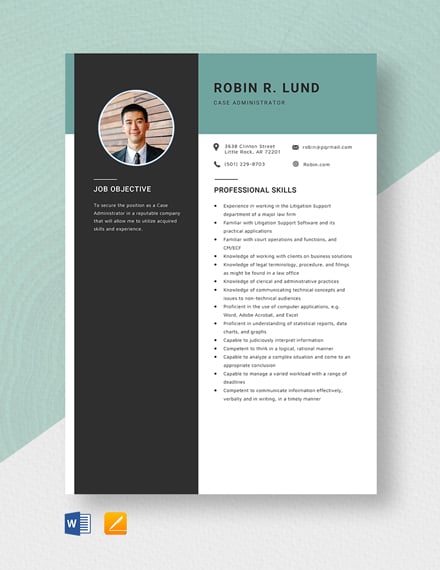 Free Case Administrator Resume Template - Word, Apple Pages