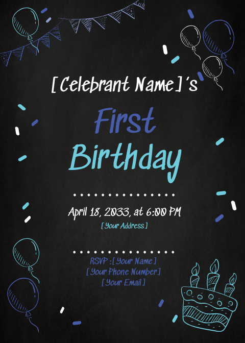 1st Birthday Chalkboard Invitation