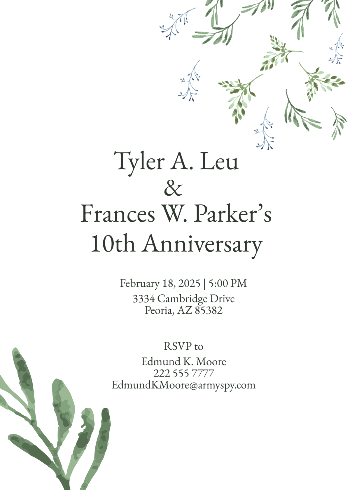 10th year Anniversary Invitation