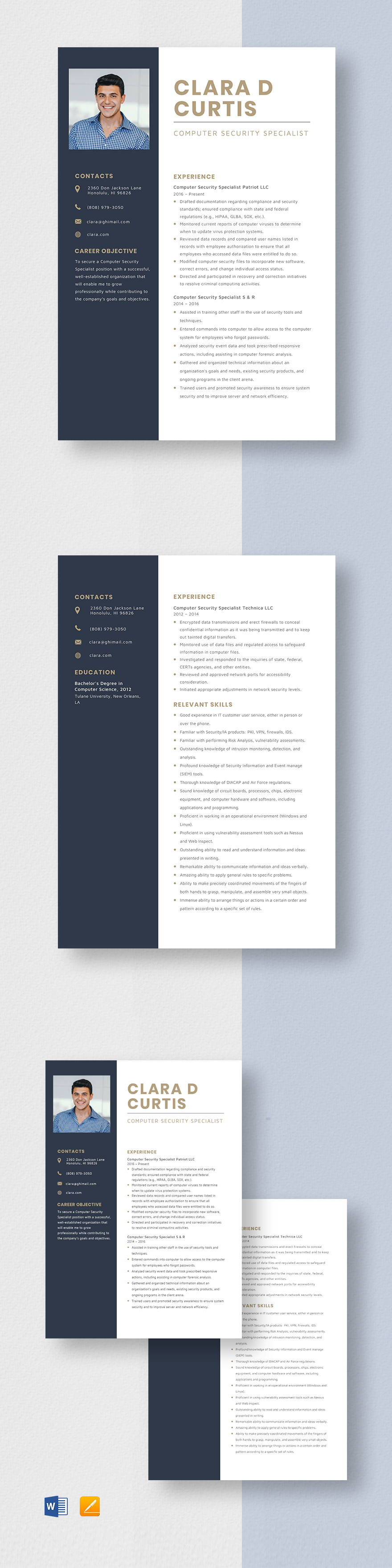 Computer Security Specialist Resume Template Word Apple Pages 