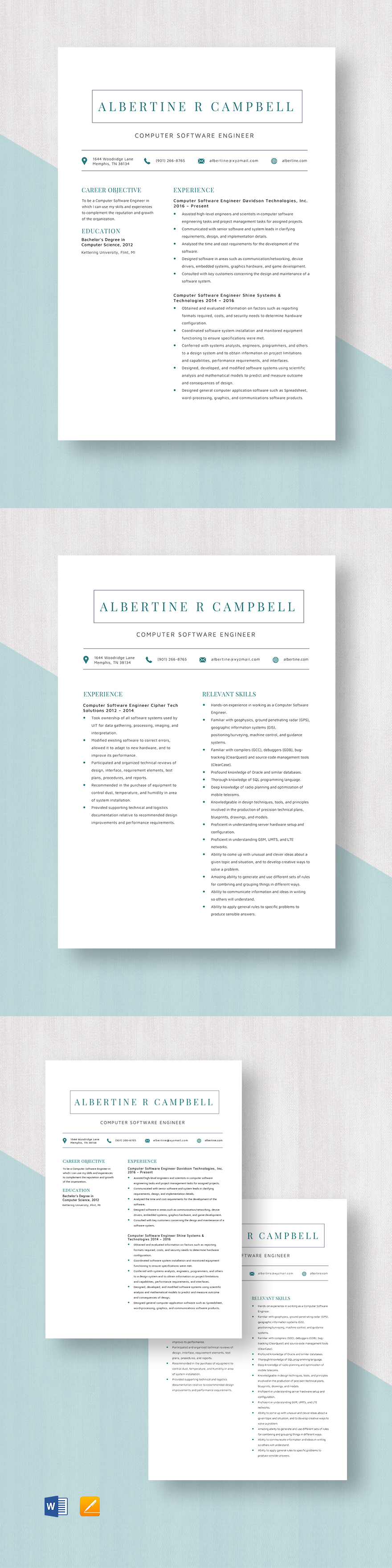 Computer Software Engineer Resume Template Word, Apple Pages