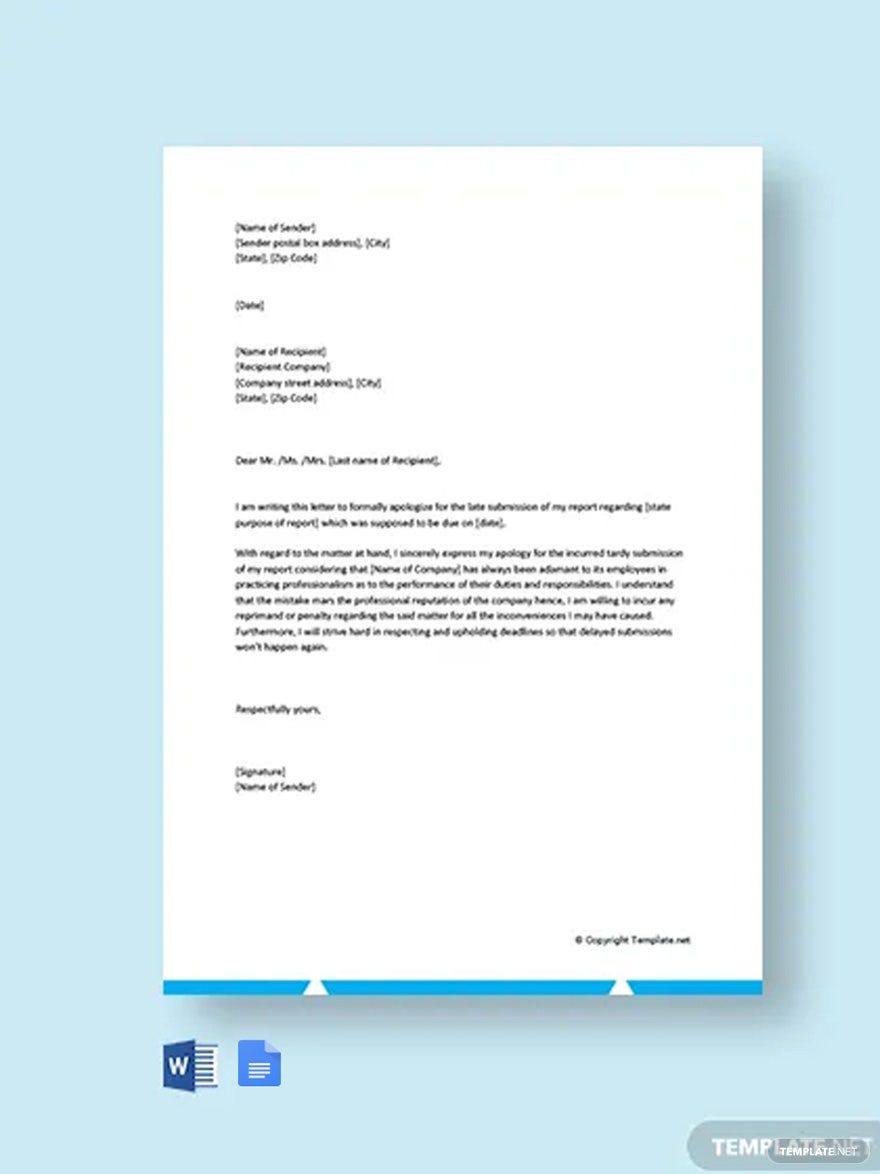 Apology Letter for Being Late in Submission Template in Word, Google Docs, PDF, Apple Pages