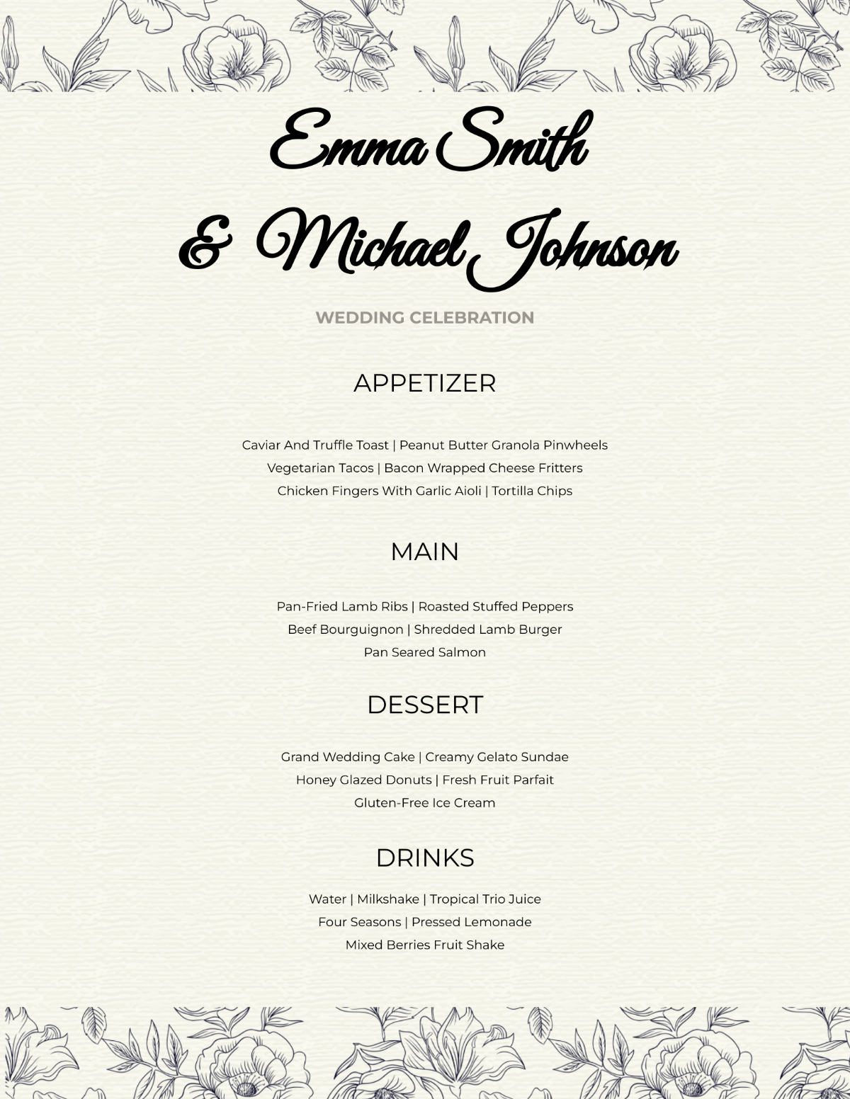 Wedding Menu Template - Edit Online & Download