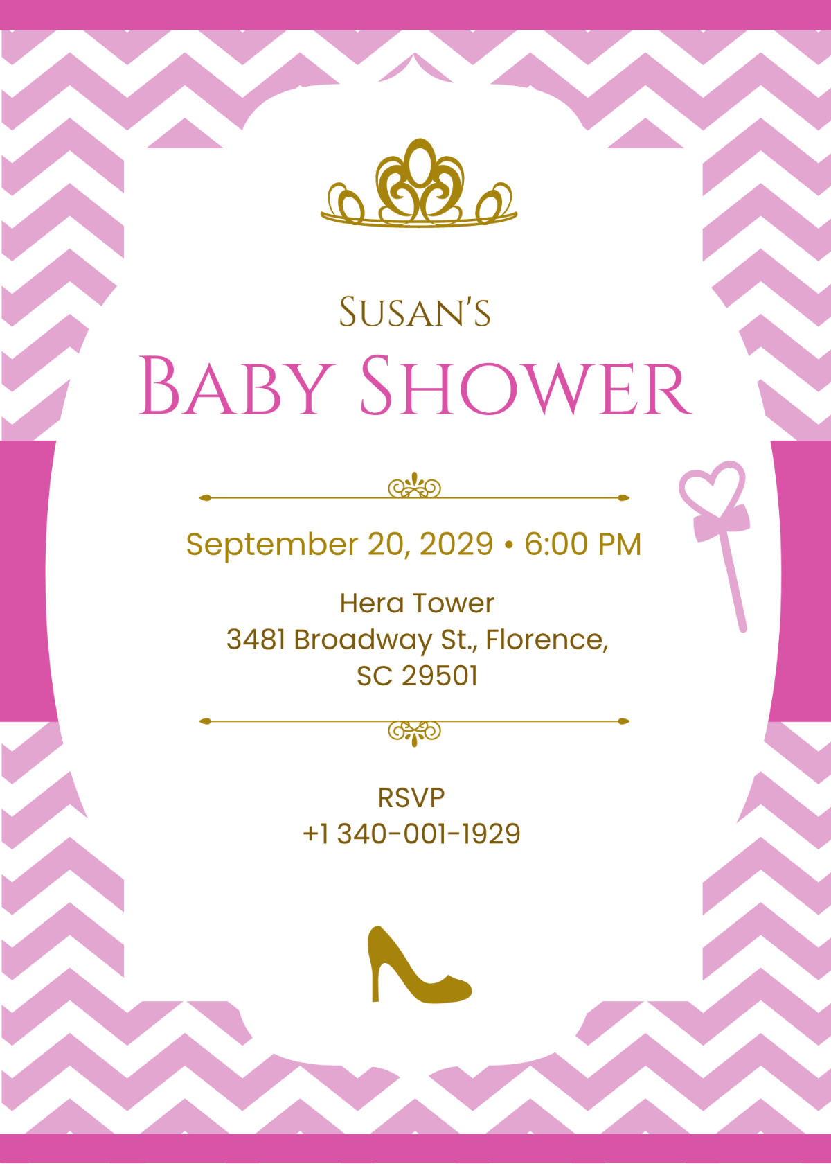 Chevron Princess Baby Shower Invitation Template