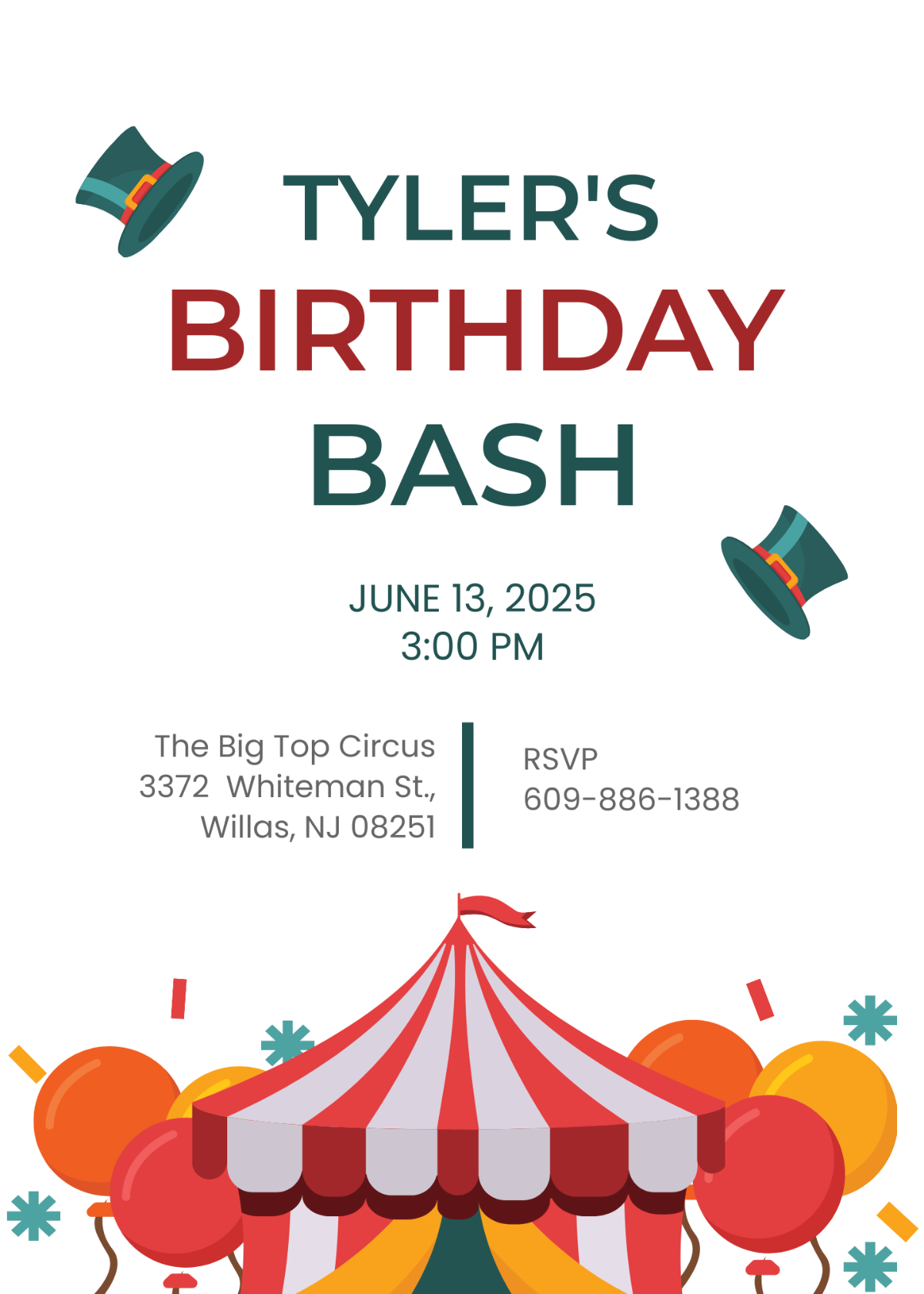 Circus Birthday Invitation Template - Edit Online & Download