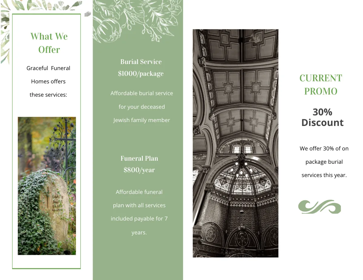 Free Jewish Funeral Memorial Bi-fold Brochure Template to Edit Online