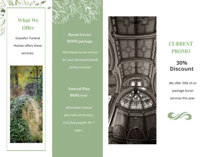 Free Jewish Funeral Memorial Bi-fold Brochure Template to Edit Online